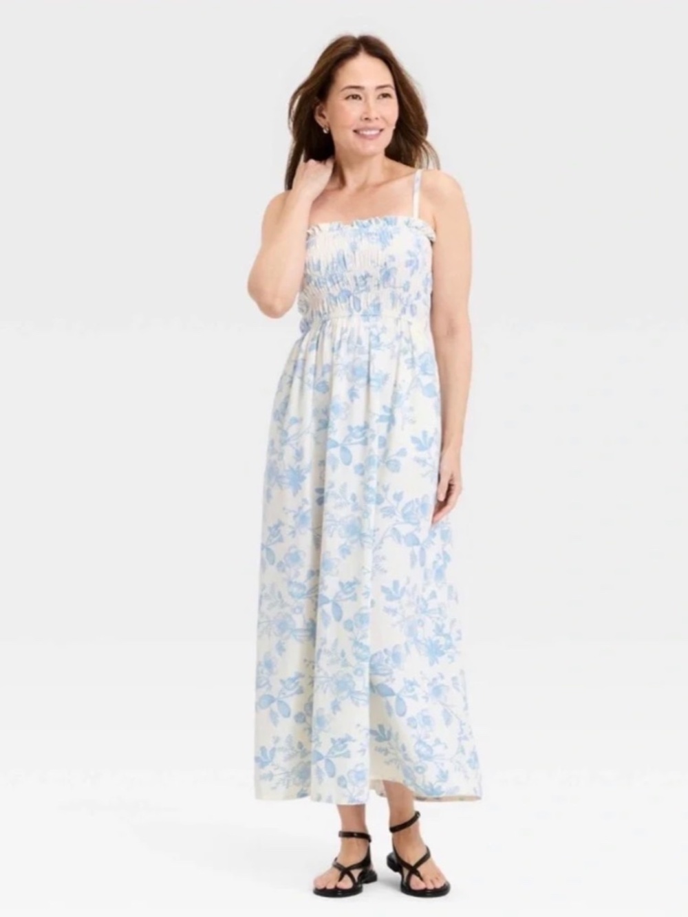 Universal Thread Coastal blue and white Floral Smocked Dress Size XS